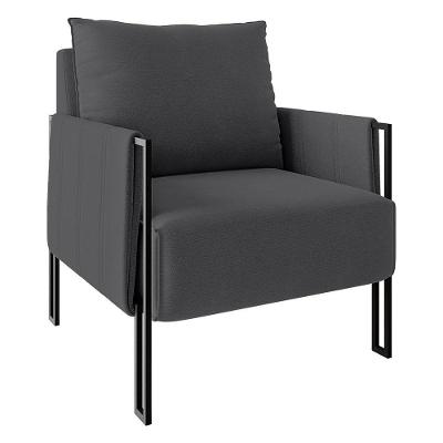 Poltrona Virgínia Veludo Grafite Base De Ferro Preto