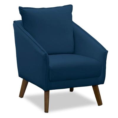 Poltrona Arizona Veludo Azul Marinho Pés Trapézio Castanho