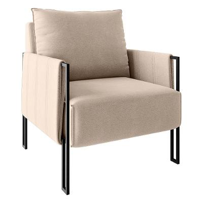 Poltrona Virgínia Veludo Off White Base De Ferro Preto