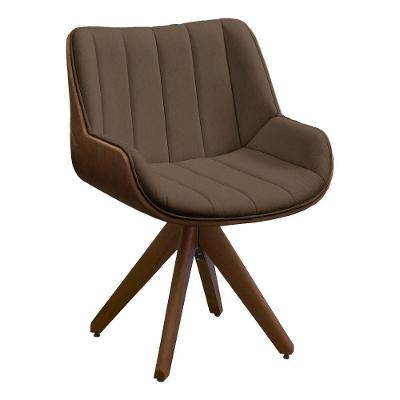 Poltrona Giratória Alabama Veludo Marrom Base De Madeira