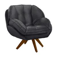 Poltrona Giratória Luisiana Veludo Grafite Base De Madeira - 1