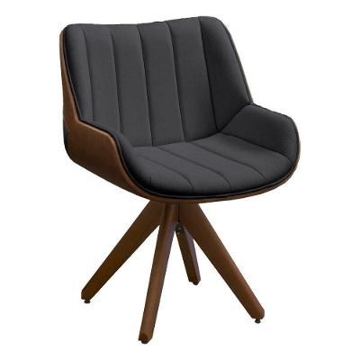 Poltrona Giratória Alabama Veludo Grafite Base De Madeira