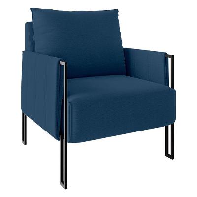 Poltrona Virgínia Veludo Azul Marinho Base De Ferro Preto