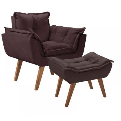 Kit Poltrona Com Puff Opalla Suede Assento Pillow Marrom D Salla