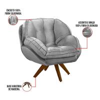 Poltrona Giratória Luisiana Veludo Cinza Base De Madeira - 5