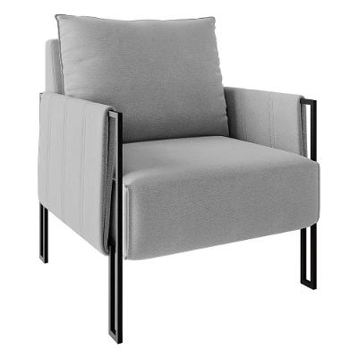 Poltrona Virgínia Veludo Cinza Base De Ferro Preto