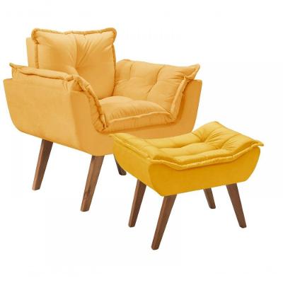 Kit Poltrona Com Puff Opalla Suede Amarelo D Salla