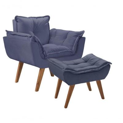 Kit Poltrona Opalla Com Puff Suede Azul D Salla