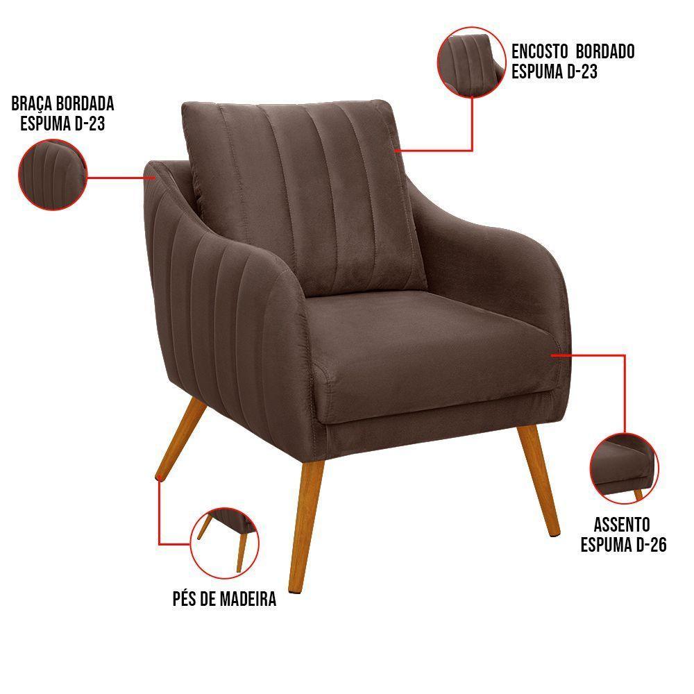 Poltrona Salem Veludo Marrom Pés Palito Castanho - D'rossi - 3