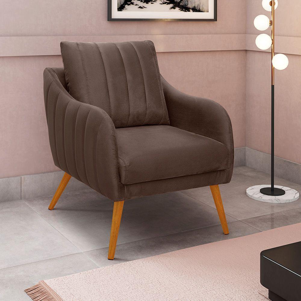 Poltrona Salem Veludo Marrom Pés Palito Castanho - D'rossi - 5