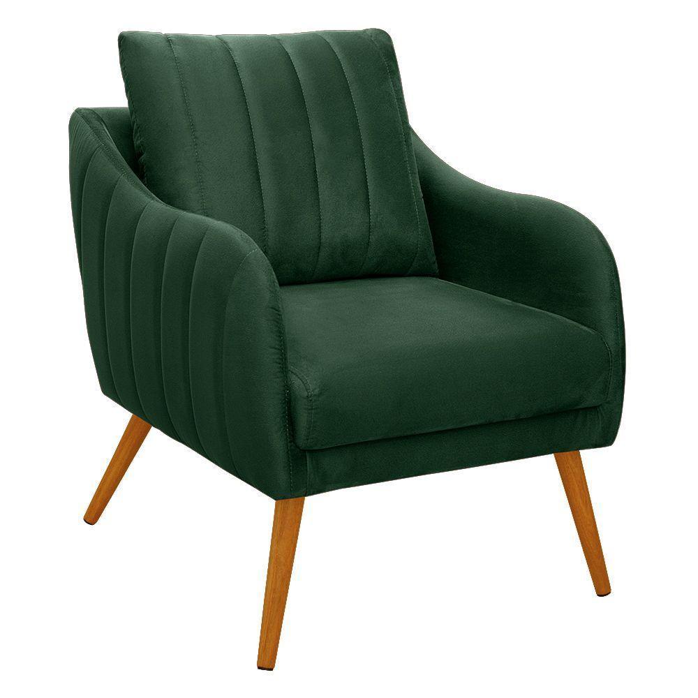 Poltrona Salem Veludo Pés Palito Castanho Cor Verde Militar - 1