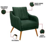 Poltrona Salem Veludo Pés Palito Castanho Cor Verde Militar - 5