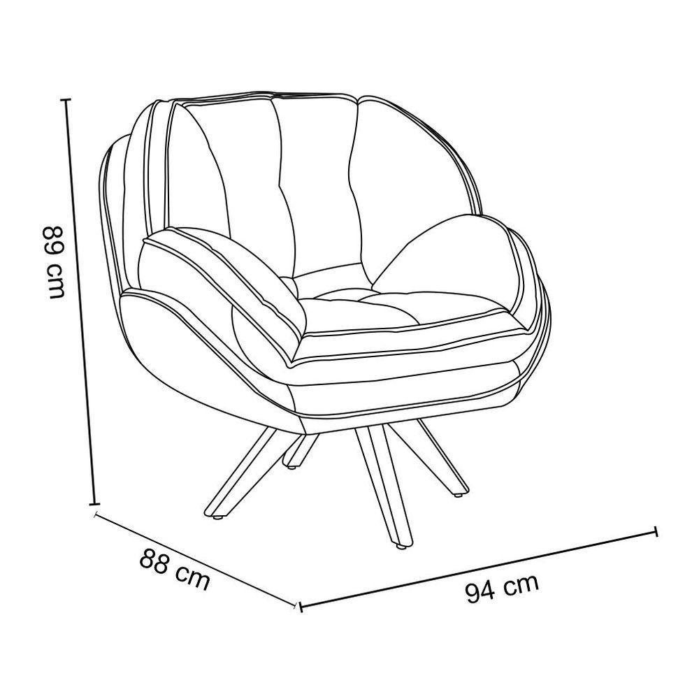 Poltrona Giratória Luisiana Veludo Base De Madeira Marrom - 2