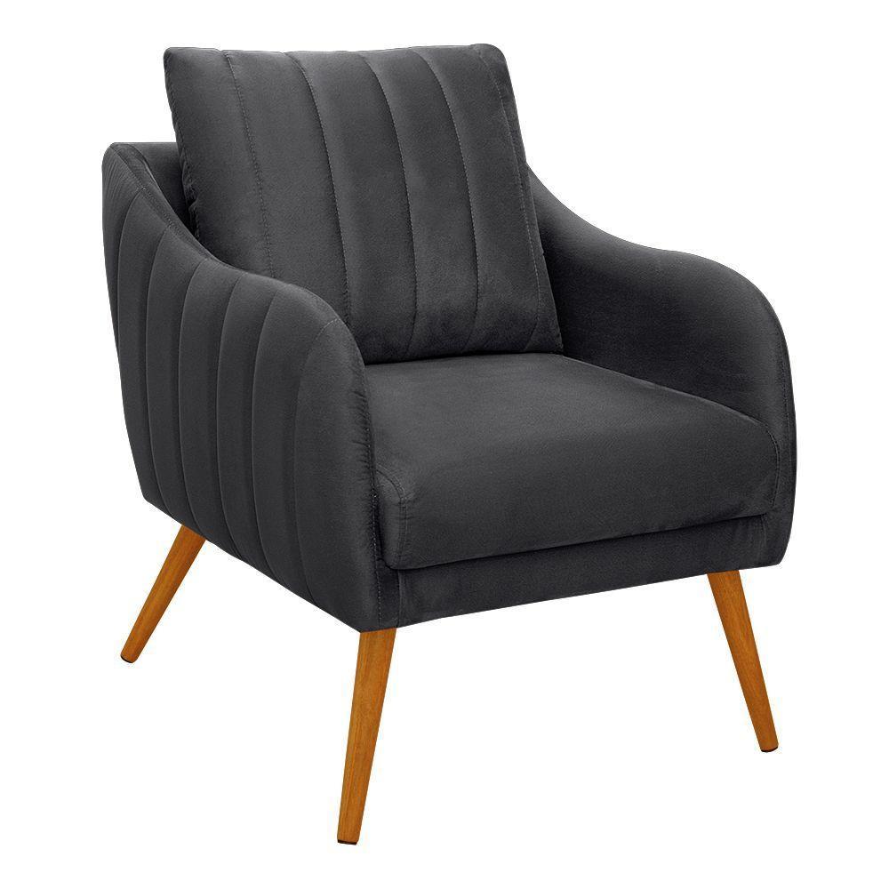 Poltrona Salem Veludo Pés Palito Castanho Cor Grafite - 1