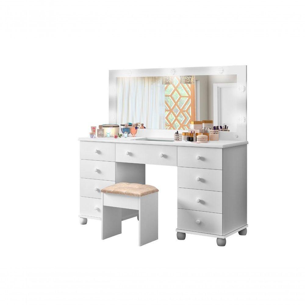 Pentearia E Banqueta Camarim Com Led E 9 Gavetas Branca - 5