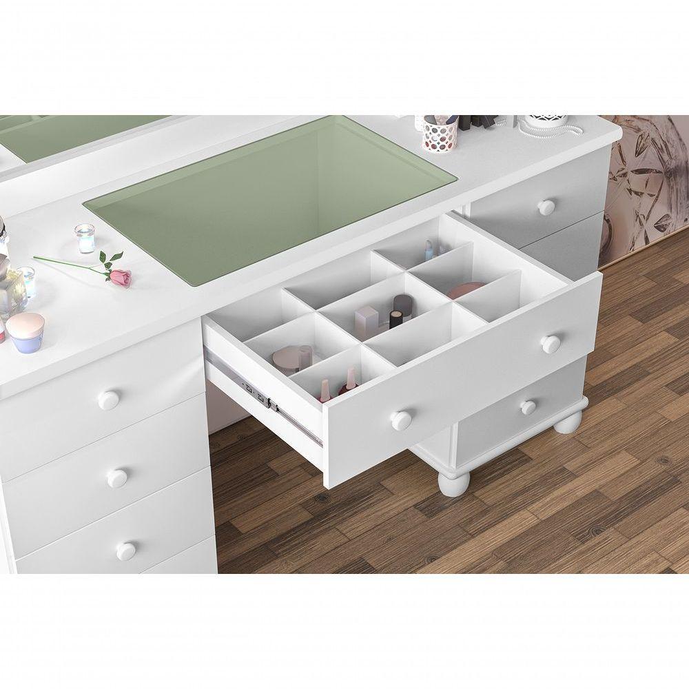 Pentearia E Banqueta Camarim Com Led E 9 Gavetas Branca - 8