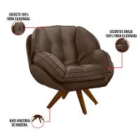 Poltrona Giratória Luisiana Veludo Marrom Base De Madeira - 3
