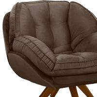 Poltrona Giratória Luisiana Veludo Marrom Base De Madeira - 5