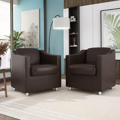 Kit 2 Poltronas Tilla Recepção Corino Preto Courino Marrom Balaqui Decor