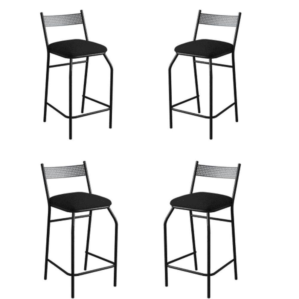 Kit 4 Banquetas Gourmet Para Bancada Ou Cozinha Ibiza Preto - 1
