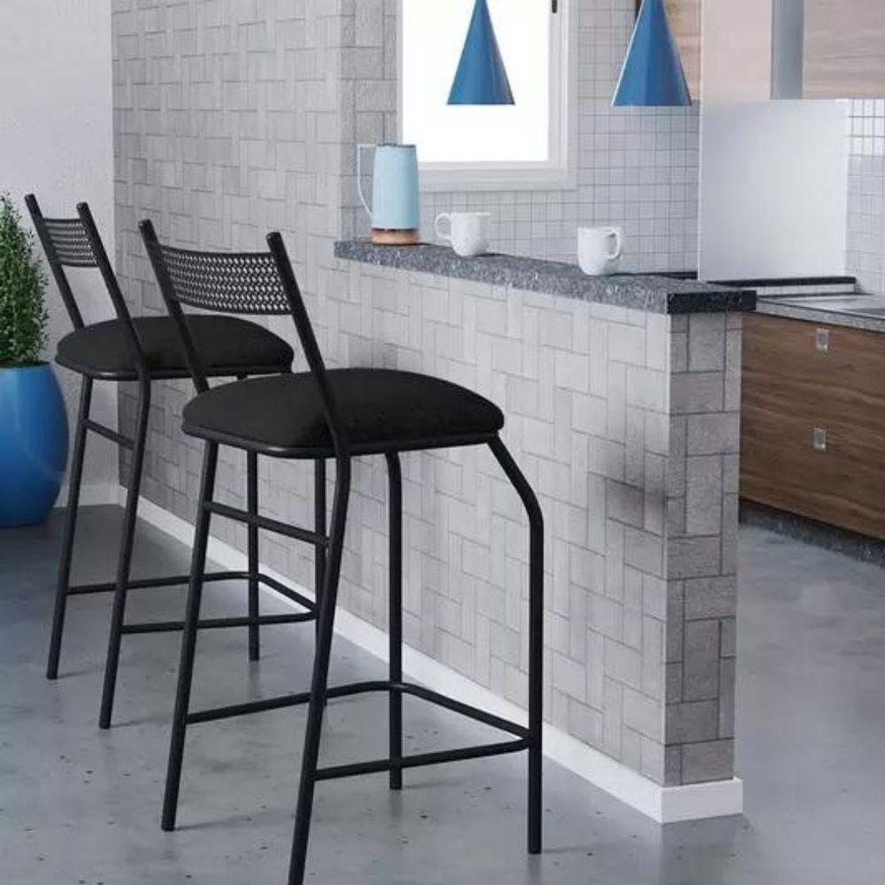 Kit 4 Banquetas Gourmet Para Bancada Ou Cozinha Ibiza Preto - 4
