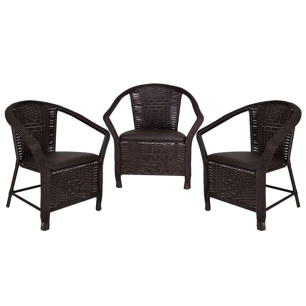 Kit 3 Poltrona Navegantes Fibra Sintética Tabaco Com Marrom - 1