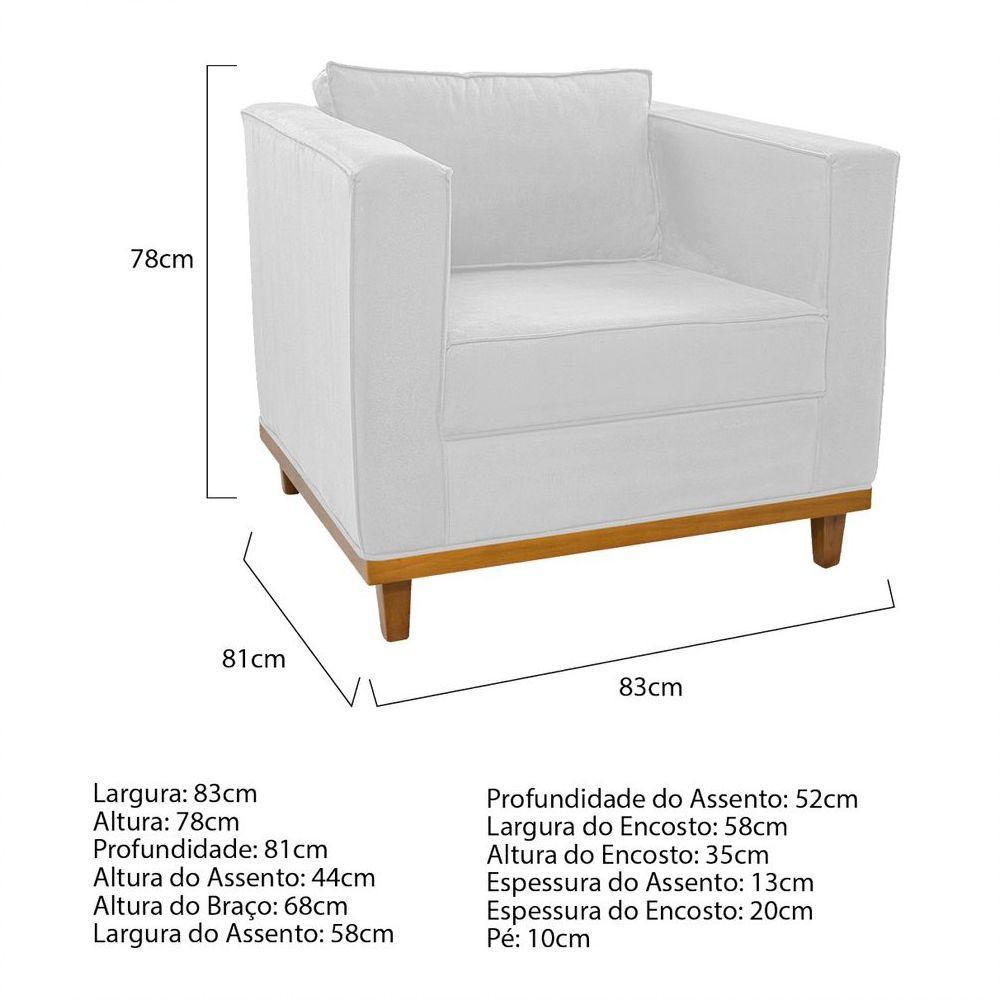 Kit Sofá 2 Lugares Poltrona Europa Suede Branco - 4