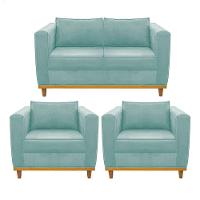 Kit Sofá 2 Lugares 2 Poltronas Europa Suede Azul Tiffany - 1
