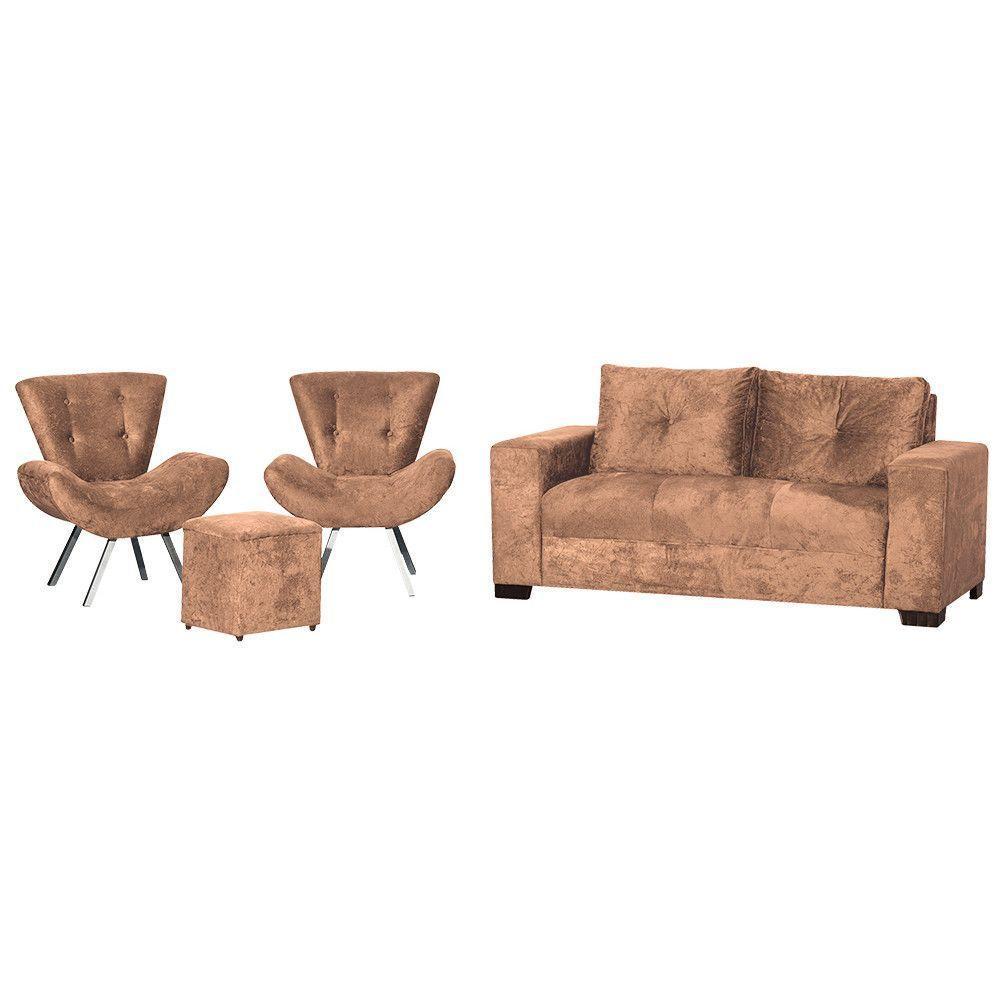 Conjunto Capri Sofa 3 Lugares 2 Poltronas Riad E Puff Finezzi Capuccino - 1