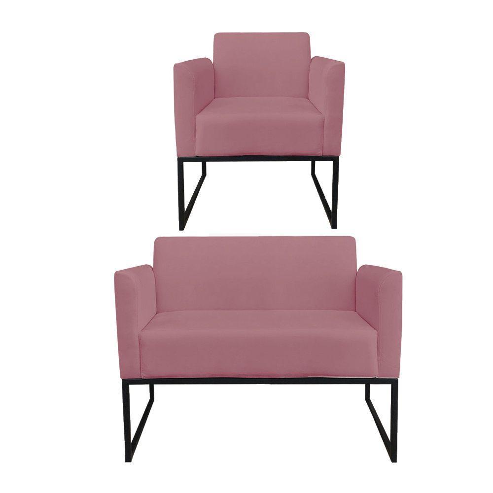 Kit 01 Namoradeira e 01 Poltrona Marisa Suede Base - 1