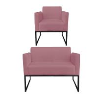 Kit 01 Namoradeira e 01 Poltrona Marisa Suede Base - 1