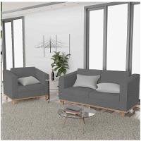 Kit Sofá 2 Lugares Poltrona Europa Corano Cinza - 6