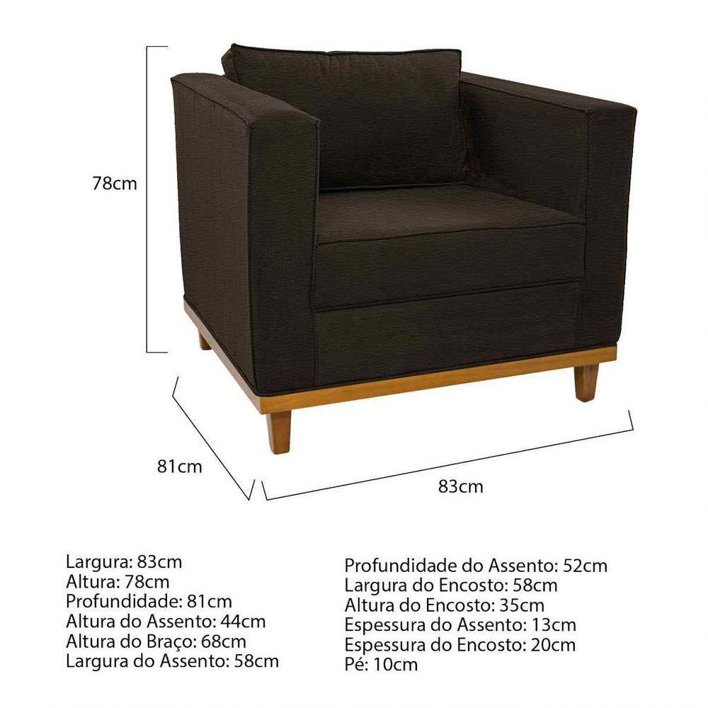 Kit Sofá 2 Lugares Poltrona Europa Corano Marrom - 4