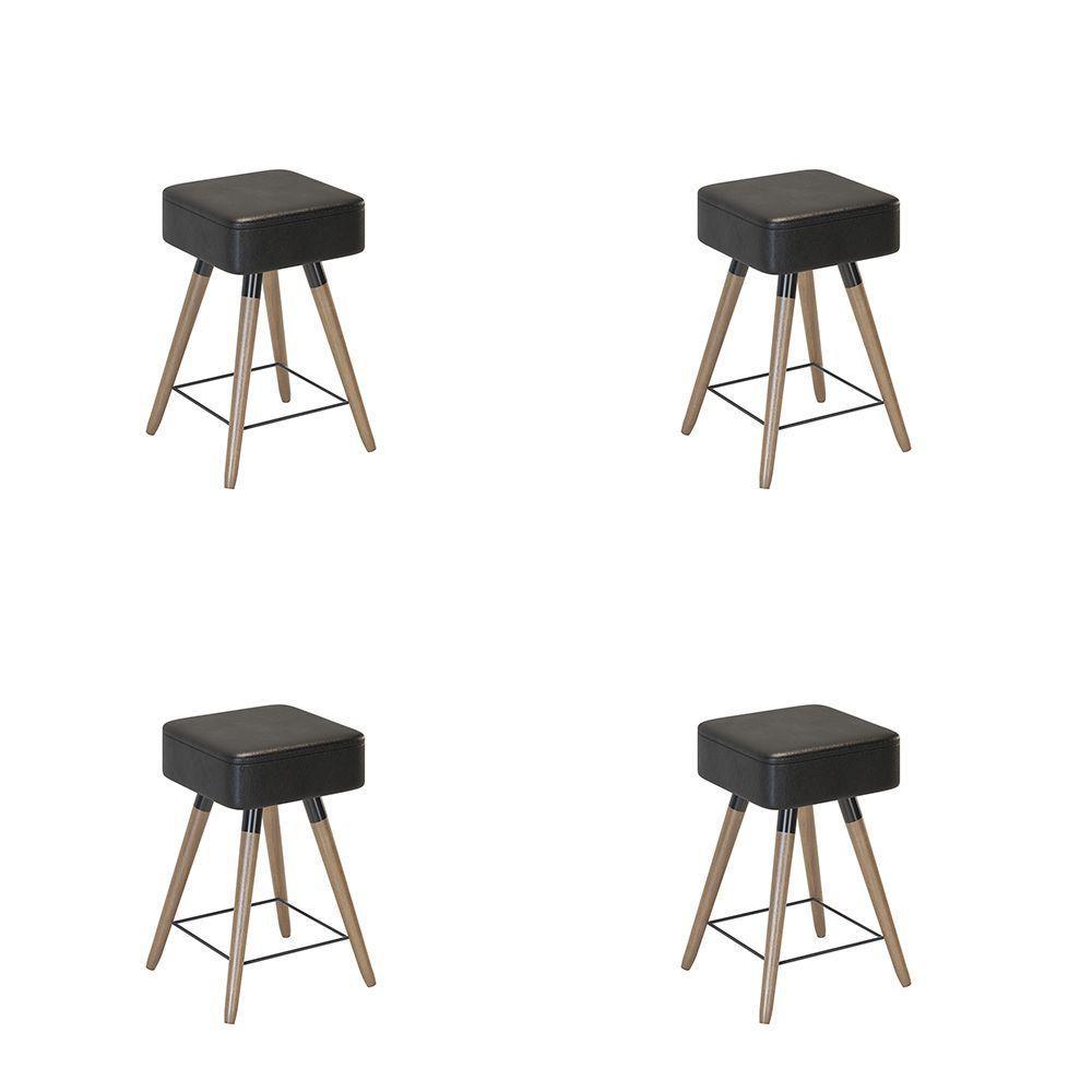 Conjunto 4 Bancos Banqueta Rio Tecido Sintético Preto - 1