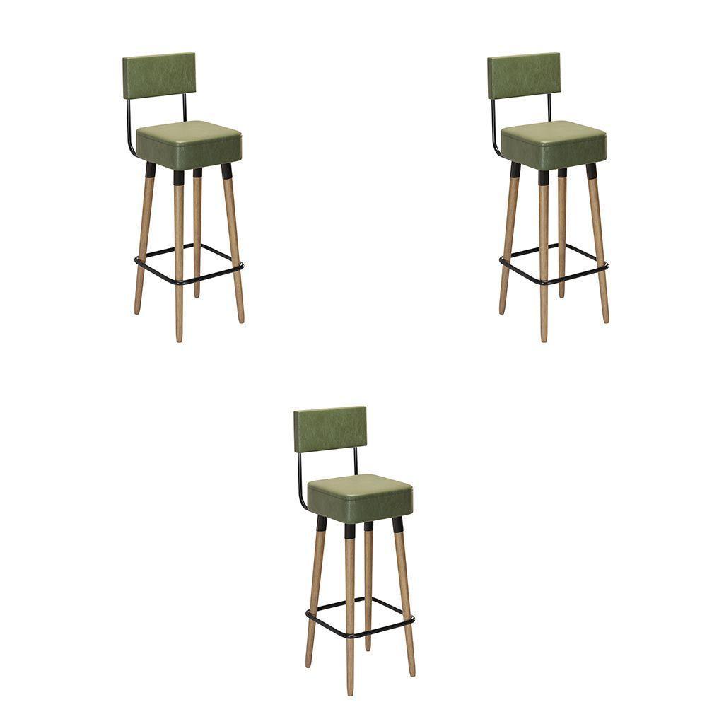 Conjunto 3 Banquetas Barcelona Tecido Sintético Verde - 1