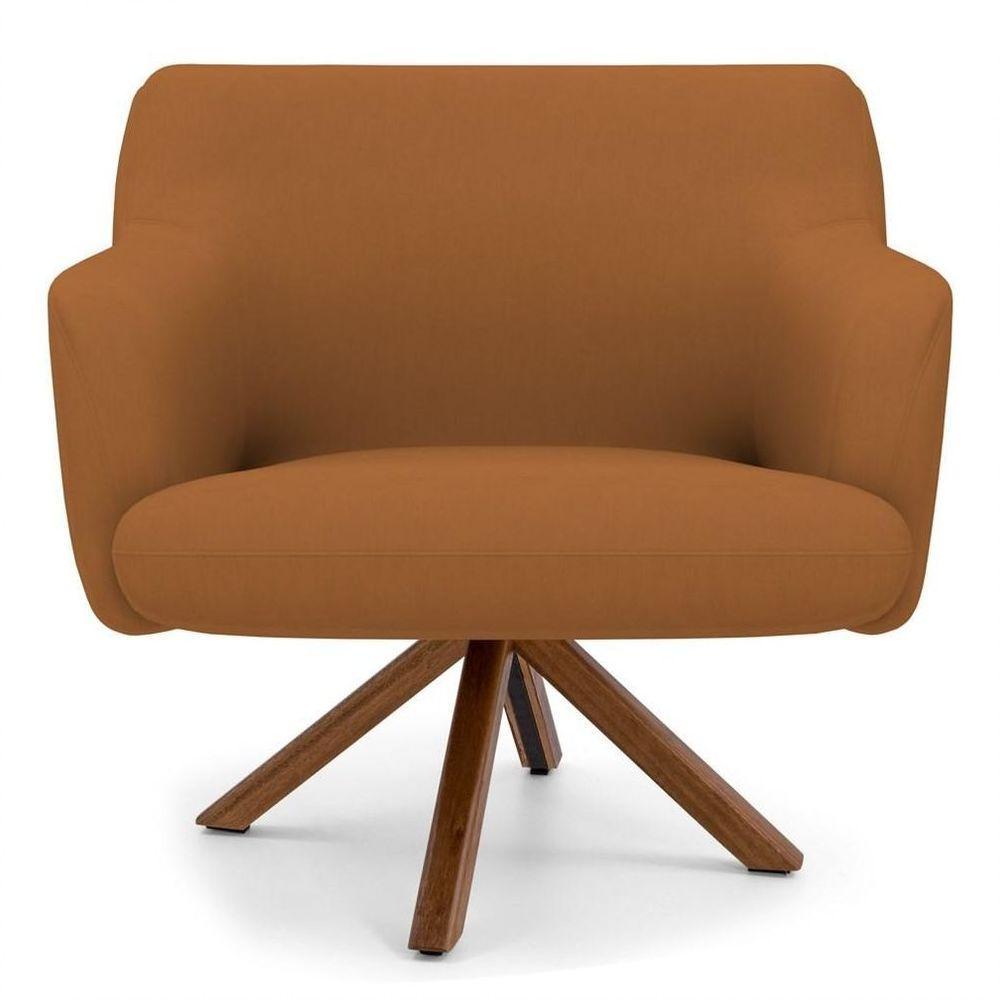 Poltrona Decorativa Giratória Base Giromad Madeira Jade B-262 Veludo Telha - Domi - 3