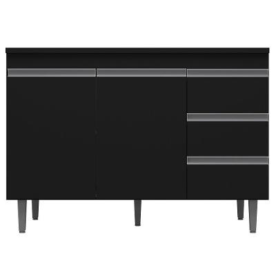 Balcão Gabinete Cozinha 120Cm Com Tampo 2 Portas Preto
