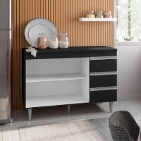 Balcão Gabinete Cozinha 120Cm Com Tampo 2 Portas Preto - 3