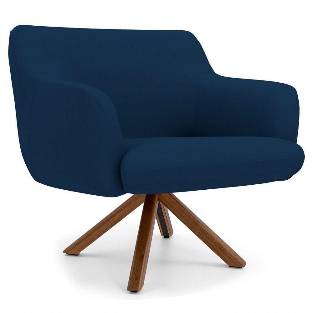 Poltrona Decorativa Giratória Base Giromad Madeira Jade B-304 Veludo Azul Marinho - Domi - 1