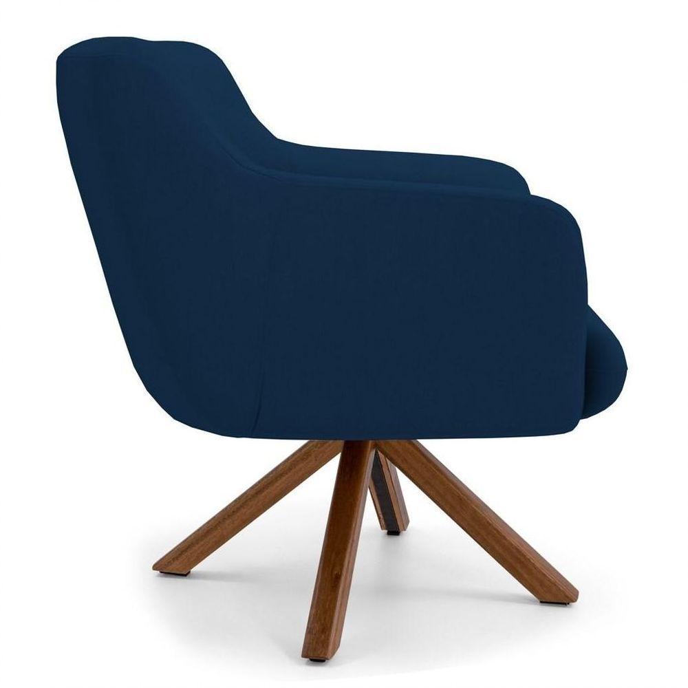Poltrona Decorativa Giratória Base Giromad Madeira Jade B-304 Veludo Azul Marinho - Domi - 4