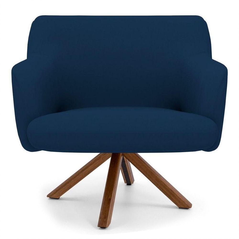 Poltrona Decorativa Giratória Base Giromad Madeira Jade B-304 Veludo Azul Marinho - Domi - 5