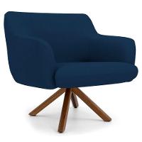 Poltrona Decorativa Giratória Base Giromad Madeira Jade B-304 Veludo Azul Marinho - Domi - 1