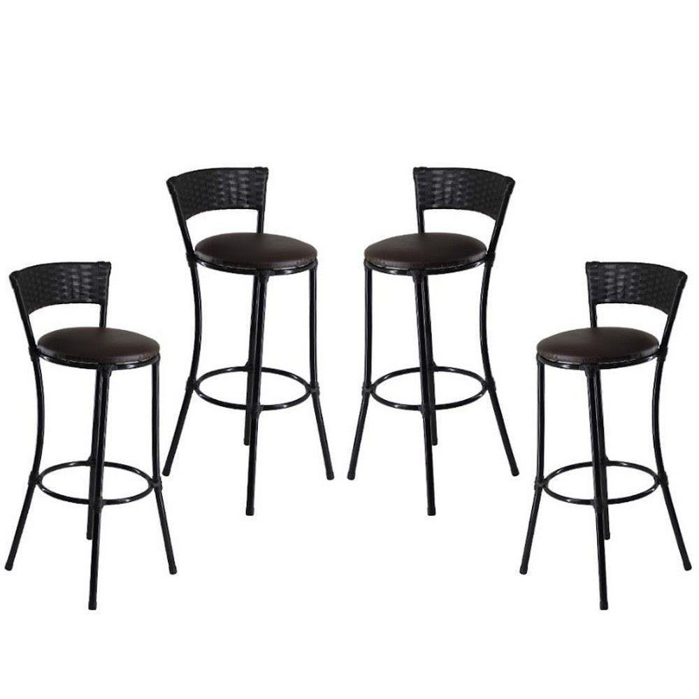 Kit 4 Banquetas Altas Forts Fibra Aço Acesse Preto Marrom - 1