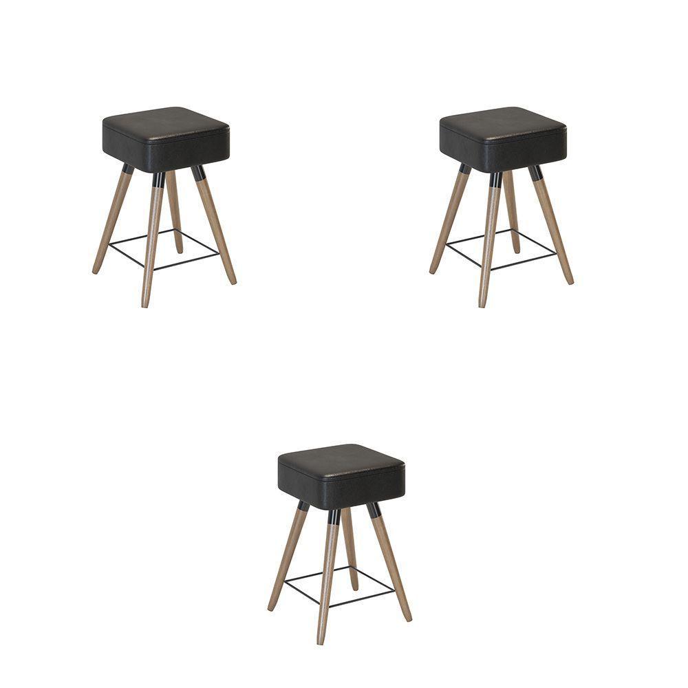 Conjunto 3 Bancos Banqueta Rio Tecido Sintético Preto - 1