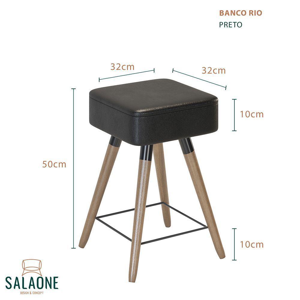 Conjunto 3 Bancos Banqueta Rio Tecido Sintético Preto - 2