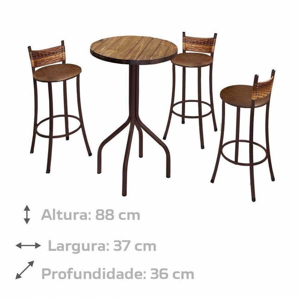 Conjunto Mesa Bistrô Tampo Madeira Com 3 Banquetas Bm Tubulares - 3