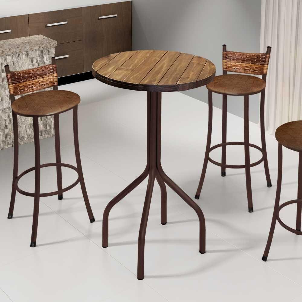 Conjunto Mesa Bistrô Tampo Madeira Com 3 Banquetas Bm Tubulares - 4