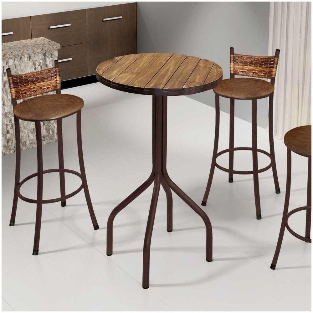 Conjunto Mesa Bistrô Tampo Madeira Com 3 Banquetas Bm Tubulares - 5