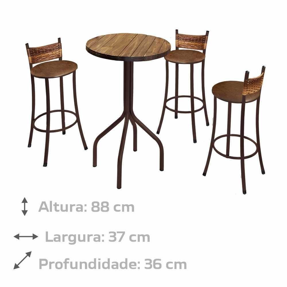 Conjunto Mesa Bistrô Tampo Madeira Com 3 Banquetas Bm Tubulares - 6