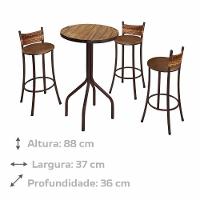 Conjunto Mesa Bistrô Tampo Madeira Com 3 Banquetas Bm Tubulares - 7